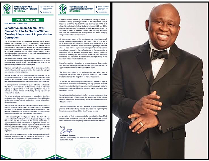 TAN Calls on EFCC, ICPC to Investigate Yayi Amid Appropriations Fraud Claims, Dismisses Guber Ambition